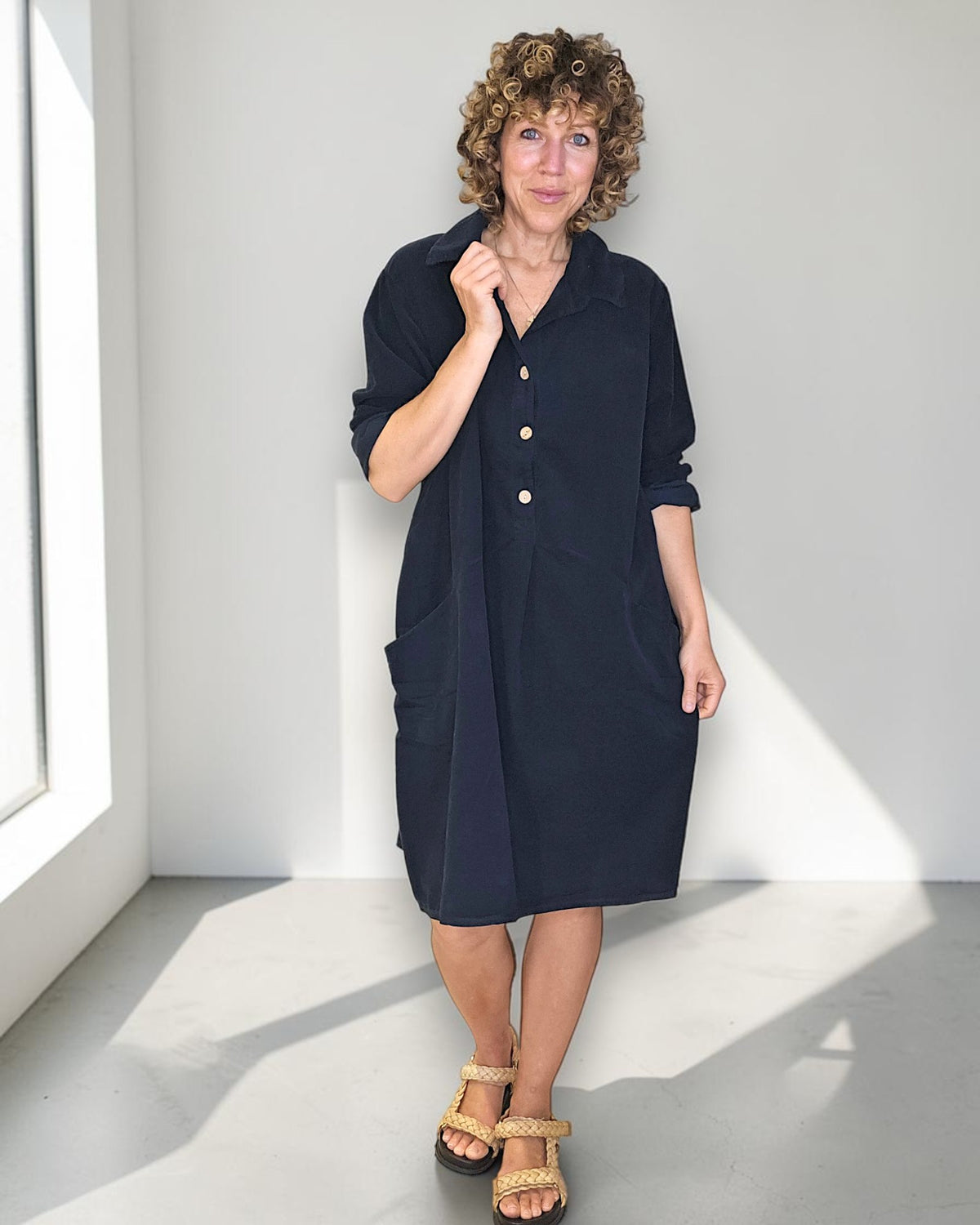 Black Corduroy Shirt Dress