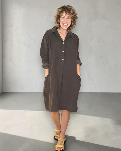 Coffee Corduroy Shirt Dress