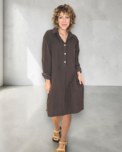 Coffee Corduroy Shirt Dress