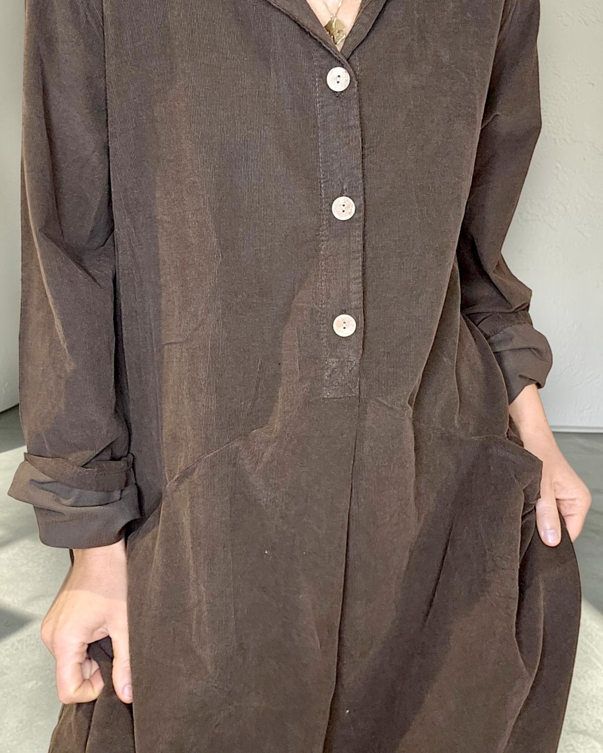 Coffee Corduroy Shirt Dress