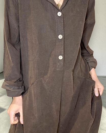 Coffee Corduroy Shirt Dress