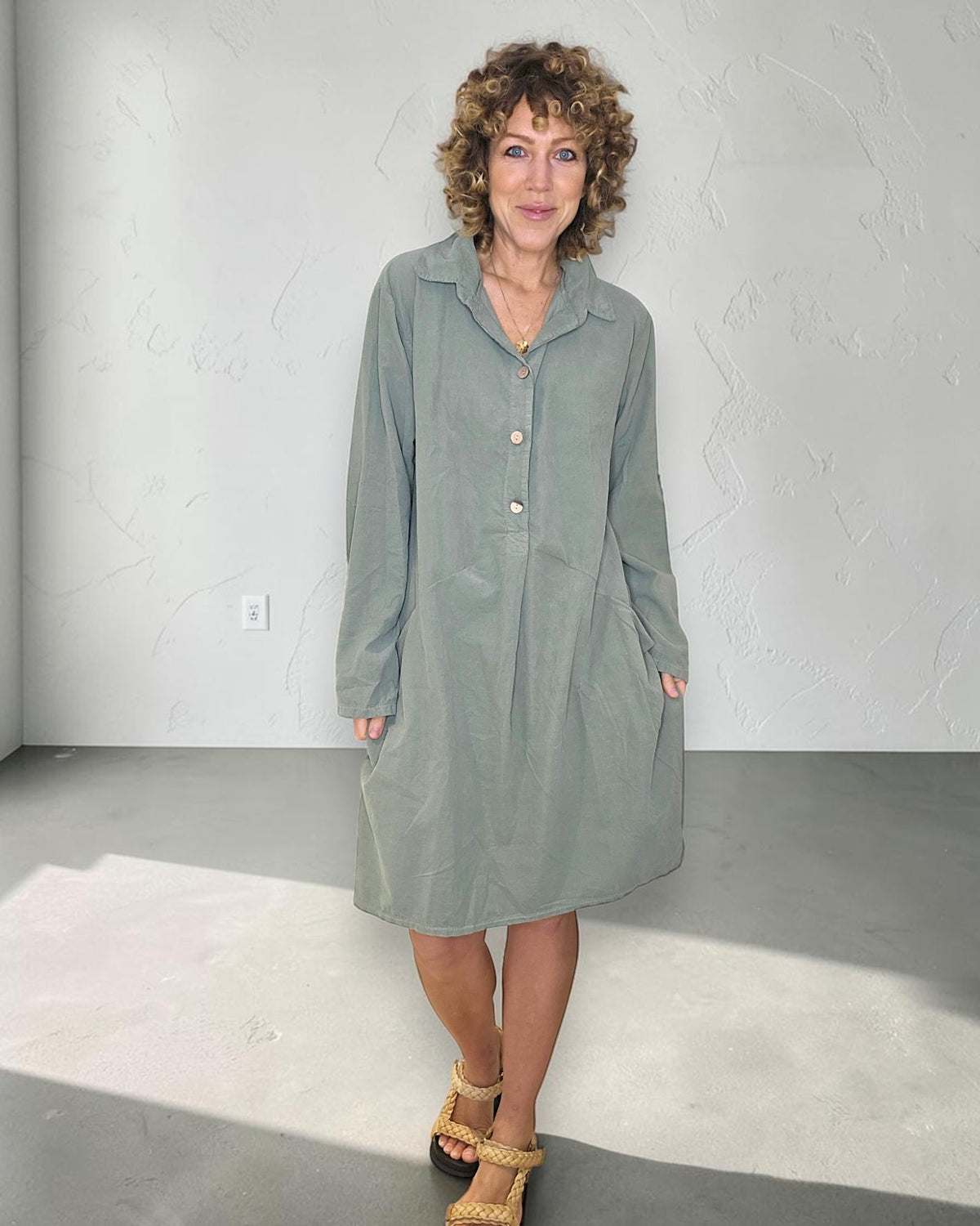 Forest Corduroy Shirt Dress