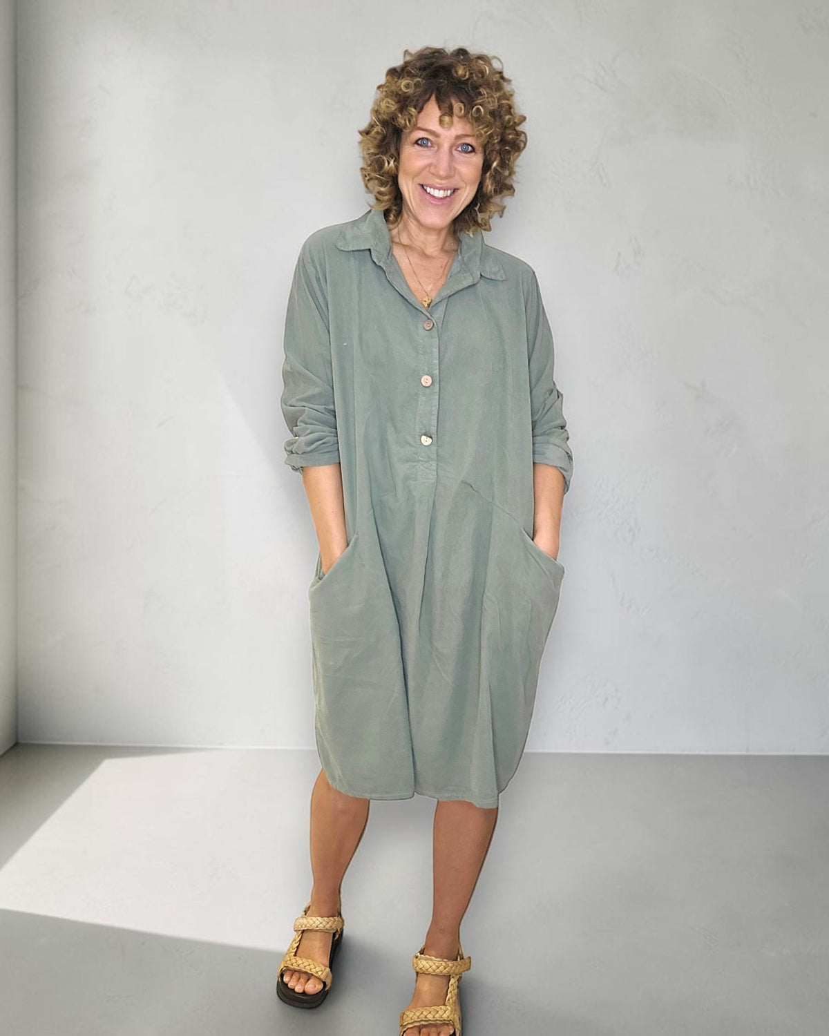 Forest Corduroy Shirt Dress