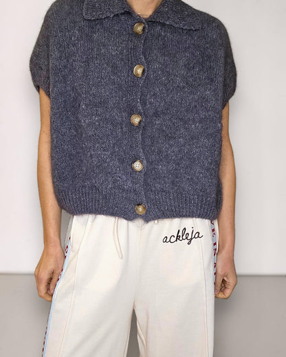 Drk Grey Collar Mohair Blend Vest