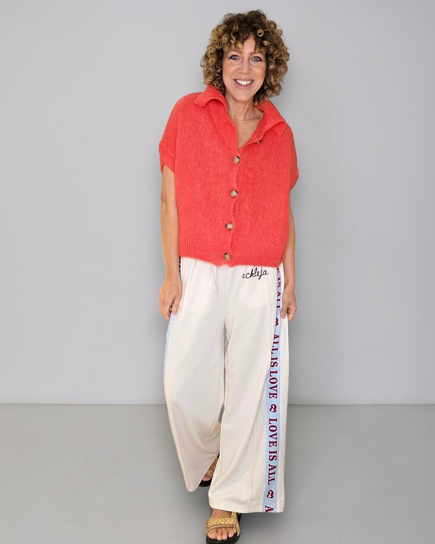 Bright Coral Collar Mohair Blend Vest