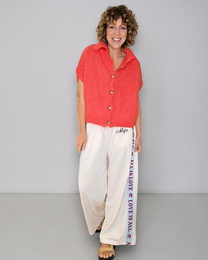 Bright Coral Collar Mohair Blend Vest