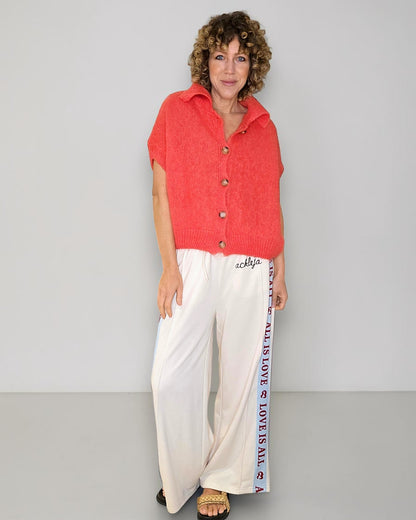 Bright Coral Collar Mohair Blend Vest