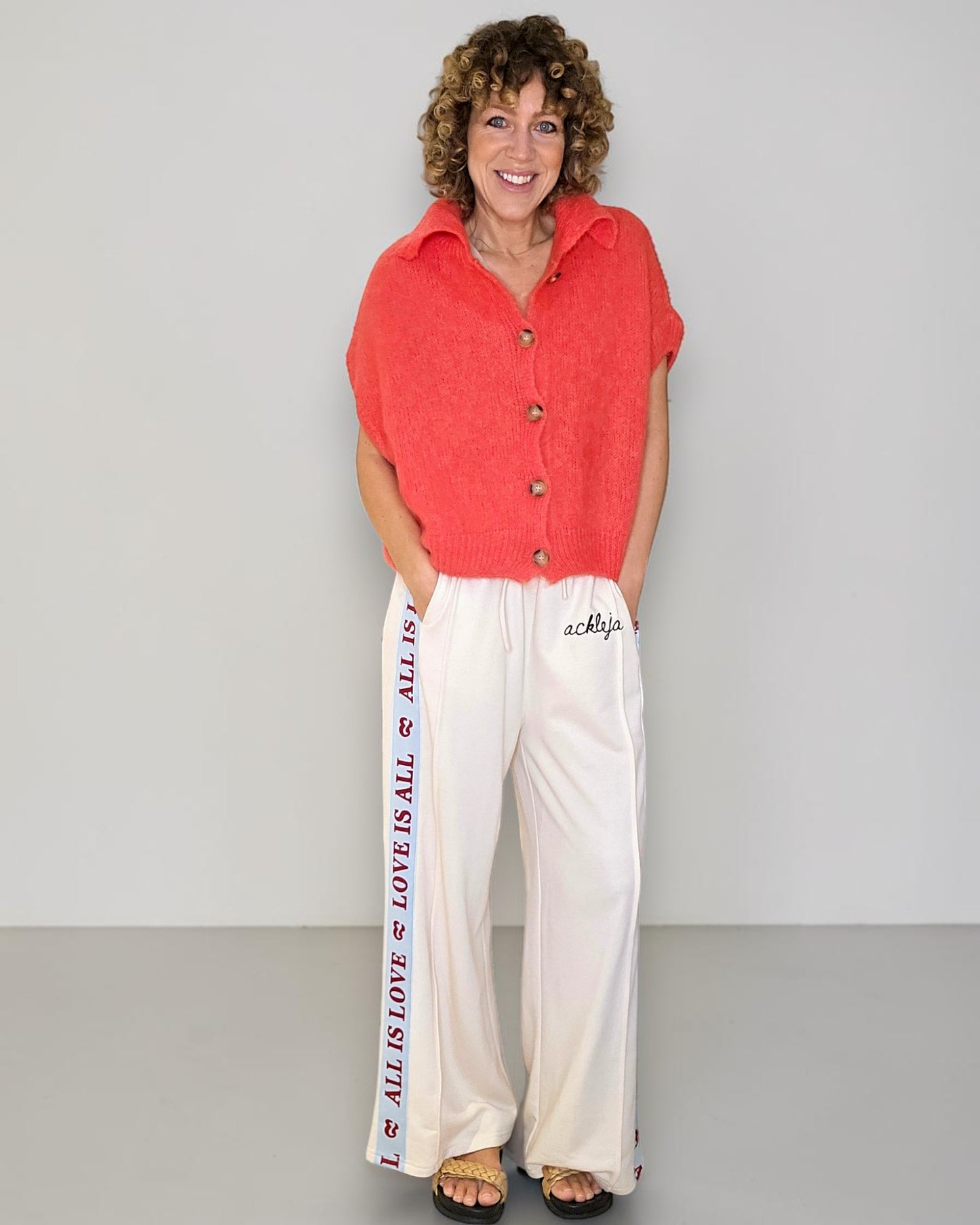 Bright Coral Collar Mohair Blend Vest