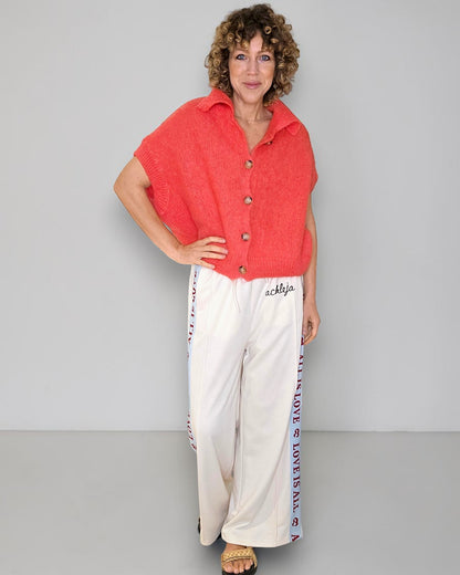 Bright Coral Collar Mohair Blend Vest