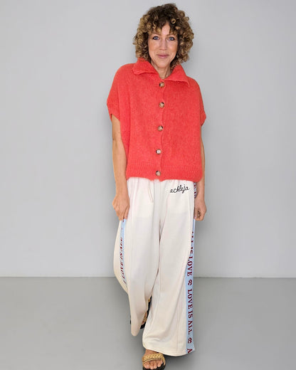 Bright Coral Collar Mohair Blend Vest