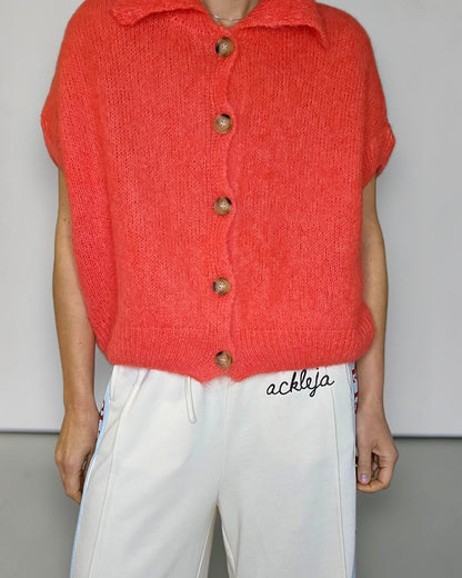 Bright Coral Collar Mohair Blend Vest
