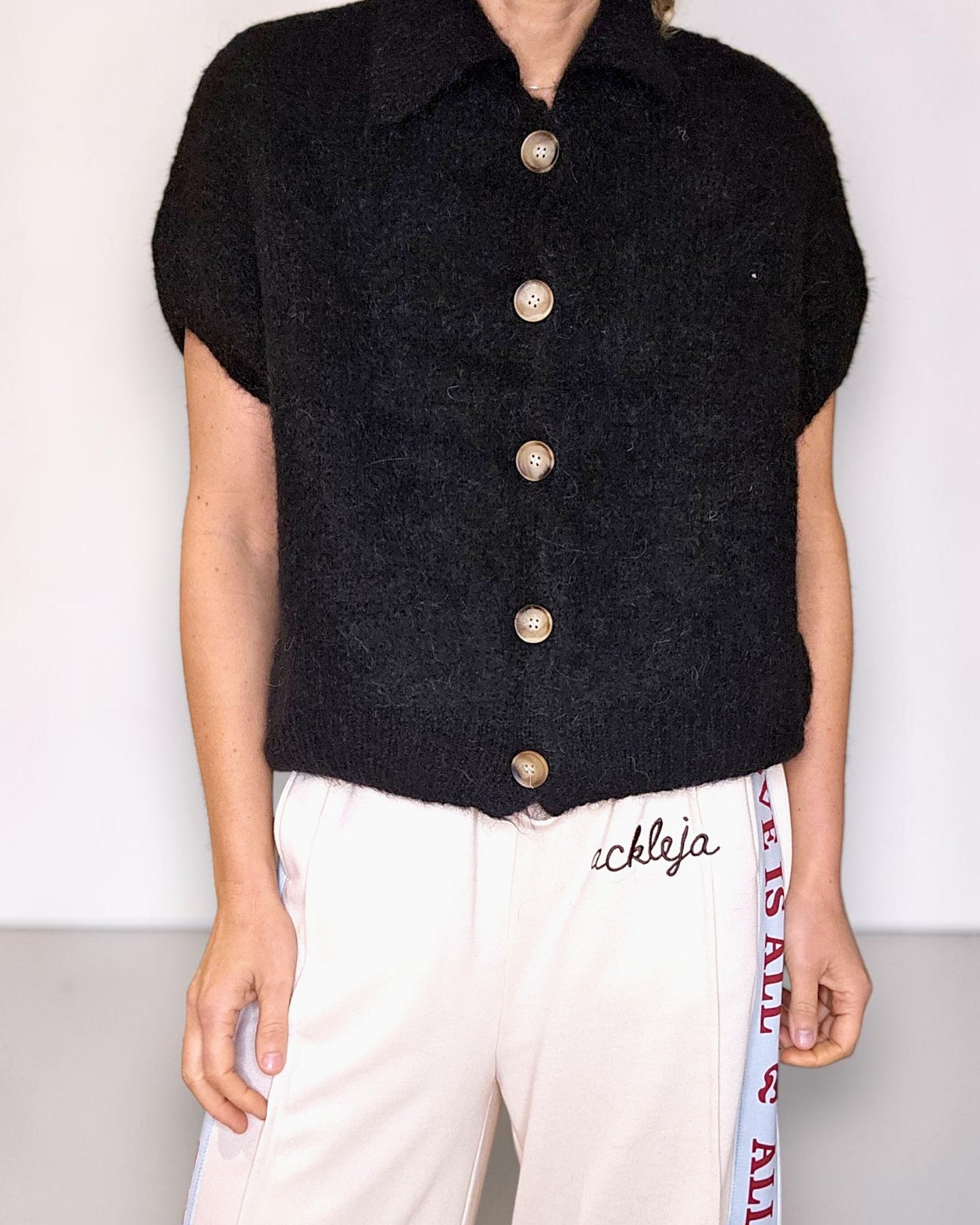 Black Collar Mohair Blend Vest