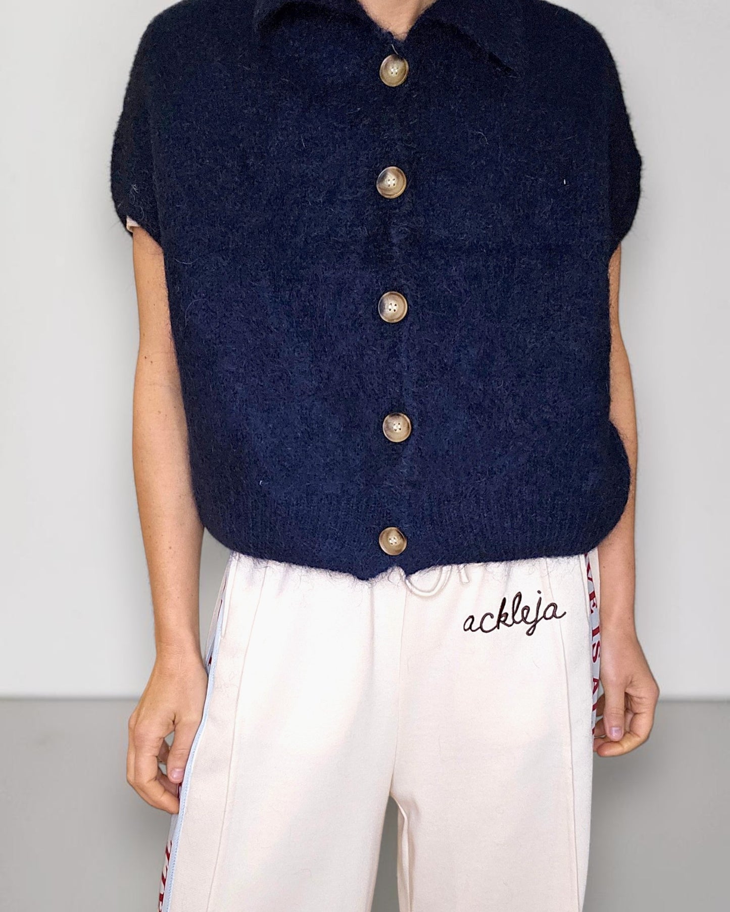 Midnight Navy Collar Mohair Blend Vest