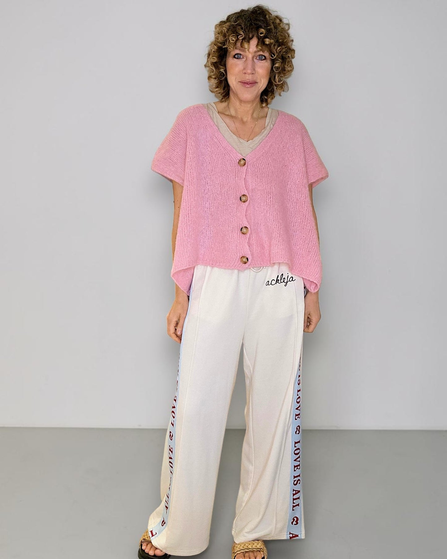 Bubbelgum Pink Mohair Blend V-Neck Vest