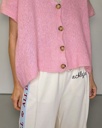 Bubbelgum Pink Mohair Blend V-Neck Vest