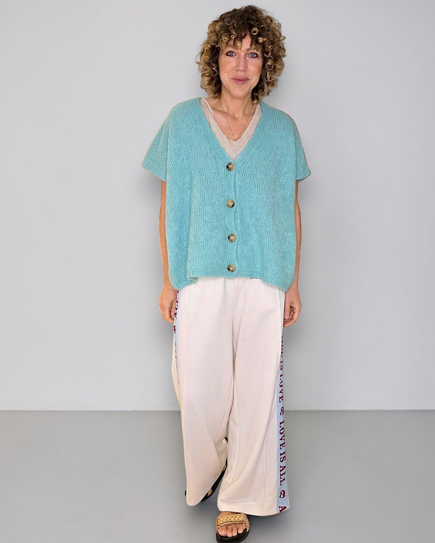 Mint Mohair Blend V-Neck Vest