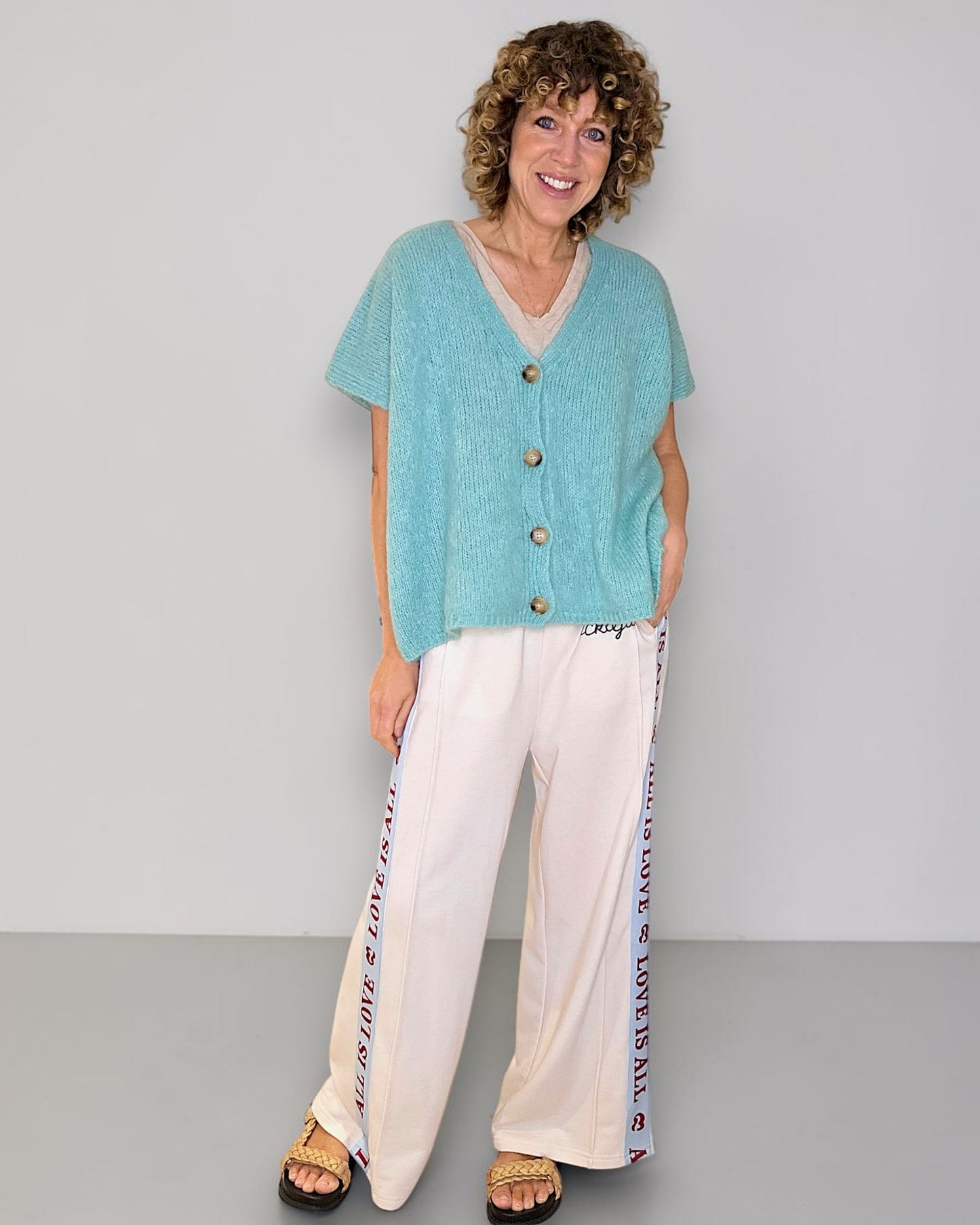 Mint Mohair Blend V-Neck Vest