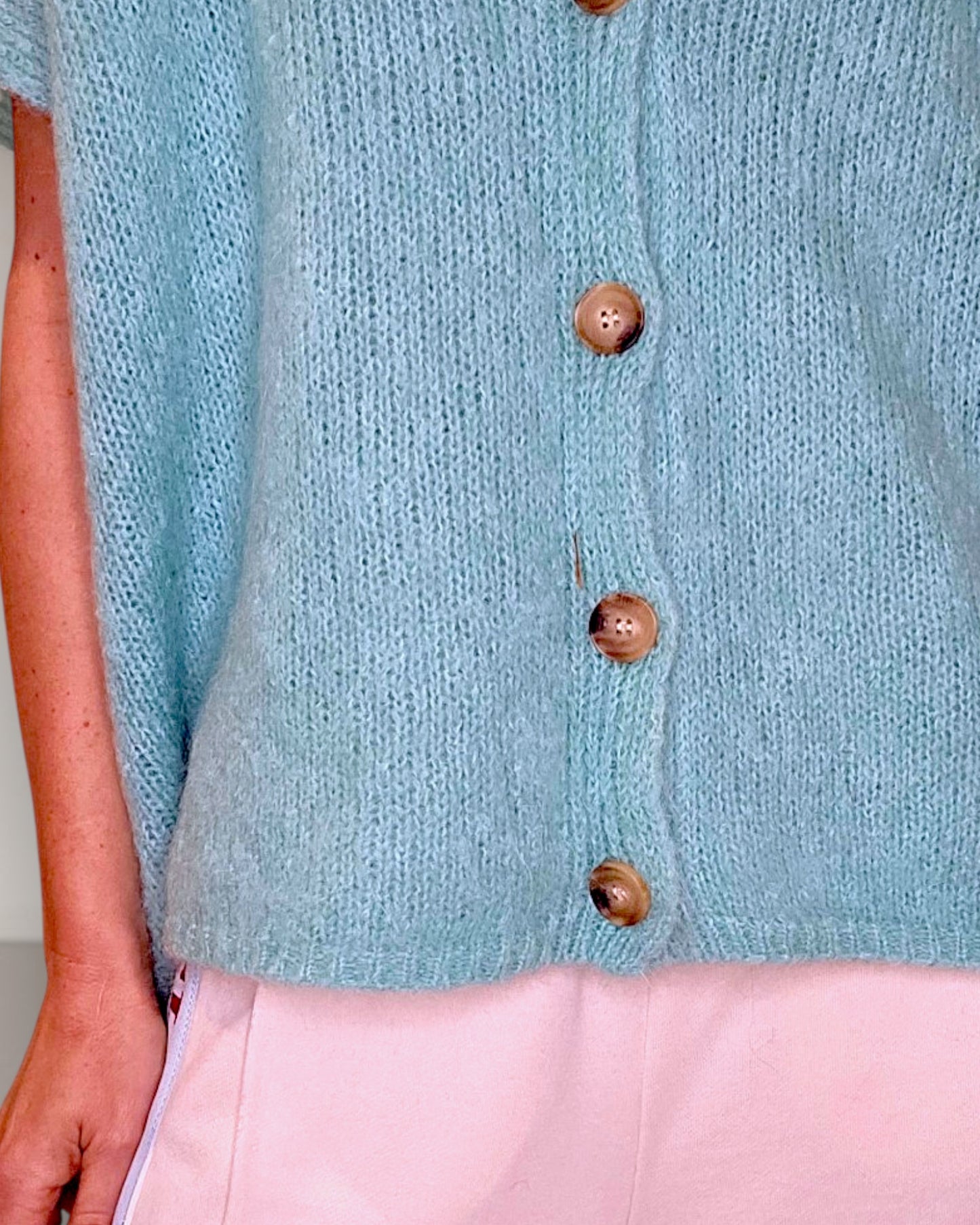 Mint Mohair Blend V-Neck Vest