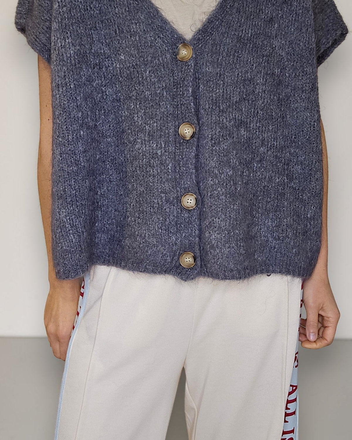 Drk Grey Mohair Blend V-Neck Vest