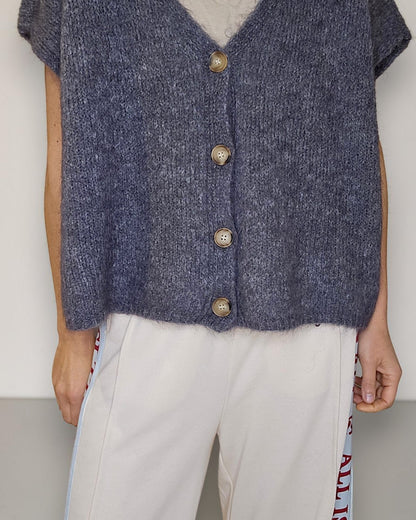 Drk Grey Mohair Blend V-Neck Vest
