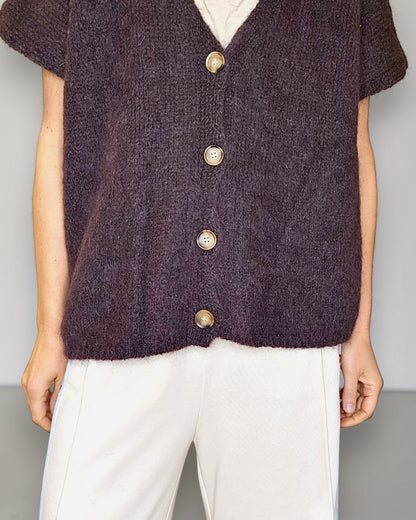 Drk Coffee Mohair Blend V-Neck Vest