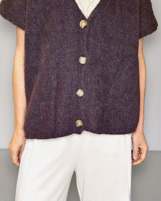 Drk Coffee Mohair Blend V-Neck Vest
