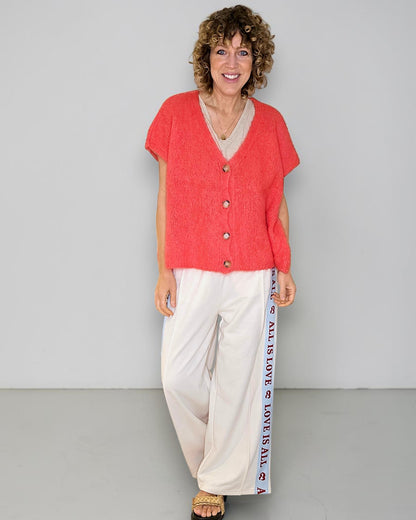 Bright Coral Mohair Blend V-Neck Vest