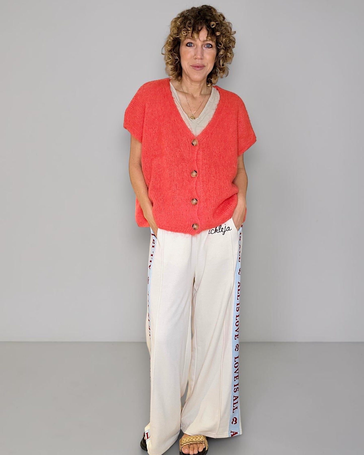 Bright Coral Mohair Blend V-Neck Vest