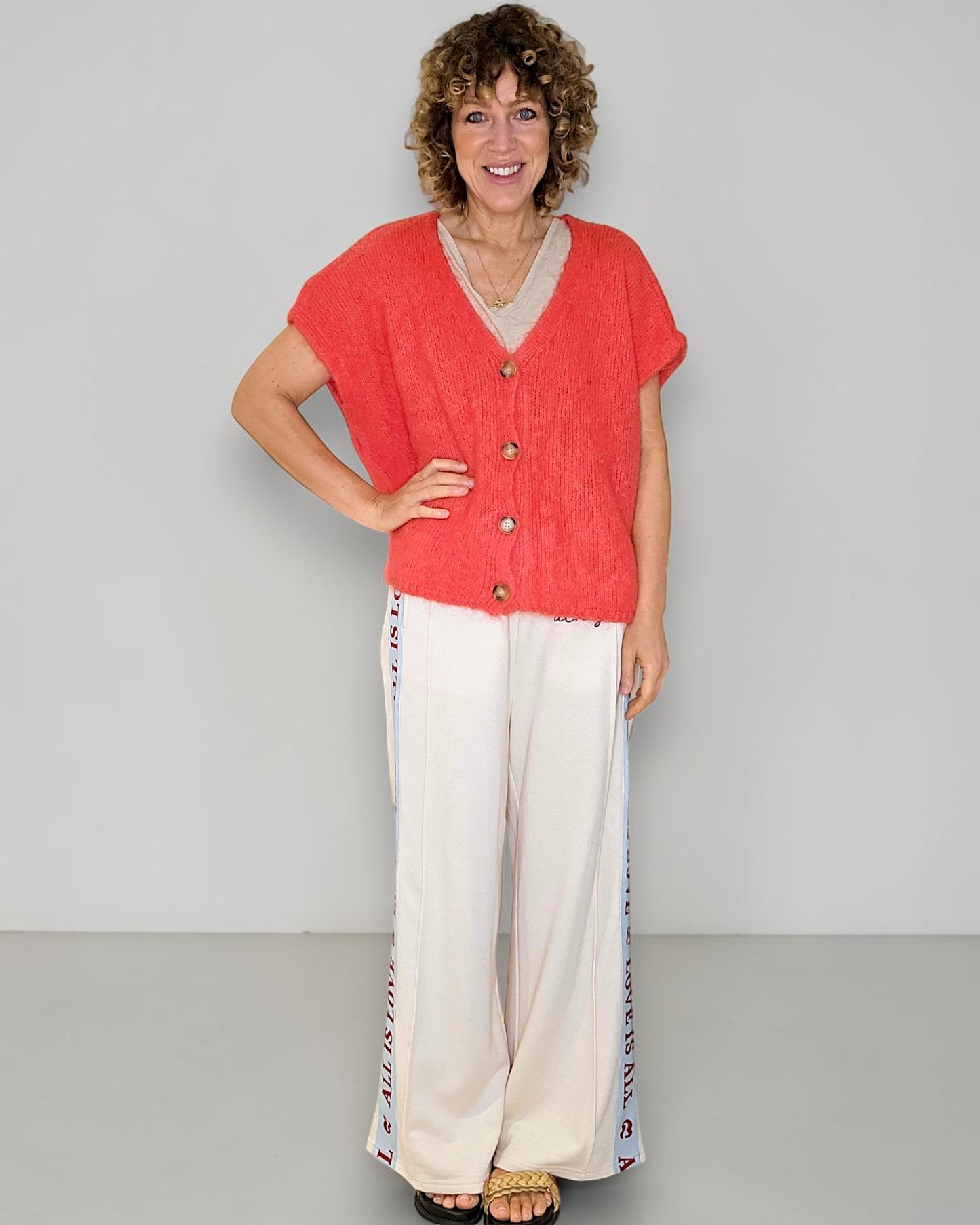 Bright Coral Mohair Blend V-Neck Vest