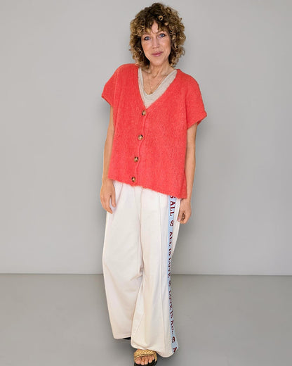 Bright Coral Mohair Blend V-Neck Vest