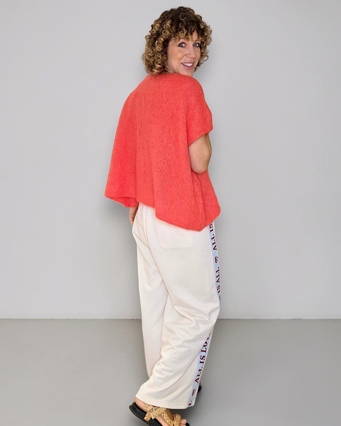 Bright Coral Mohair Blend V-Neck Vest