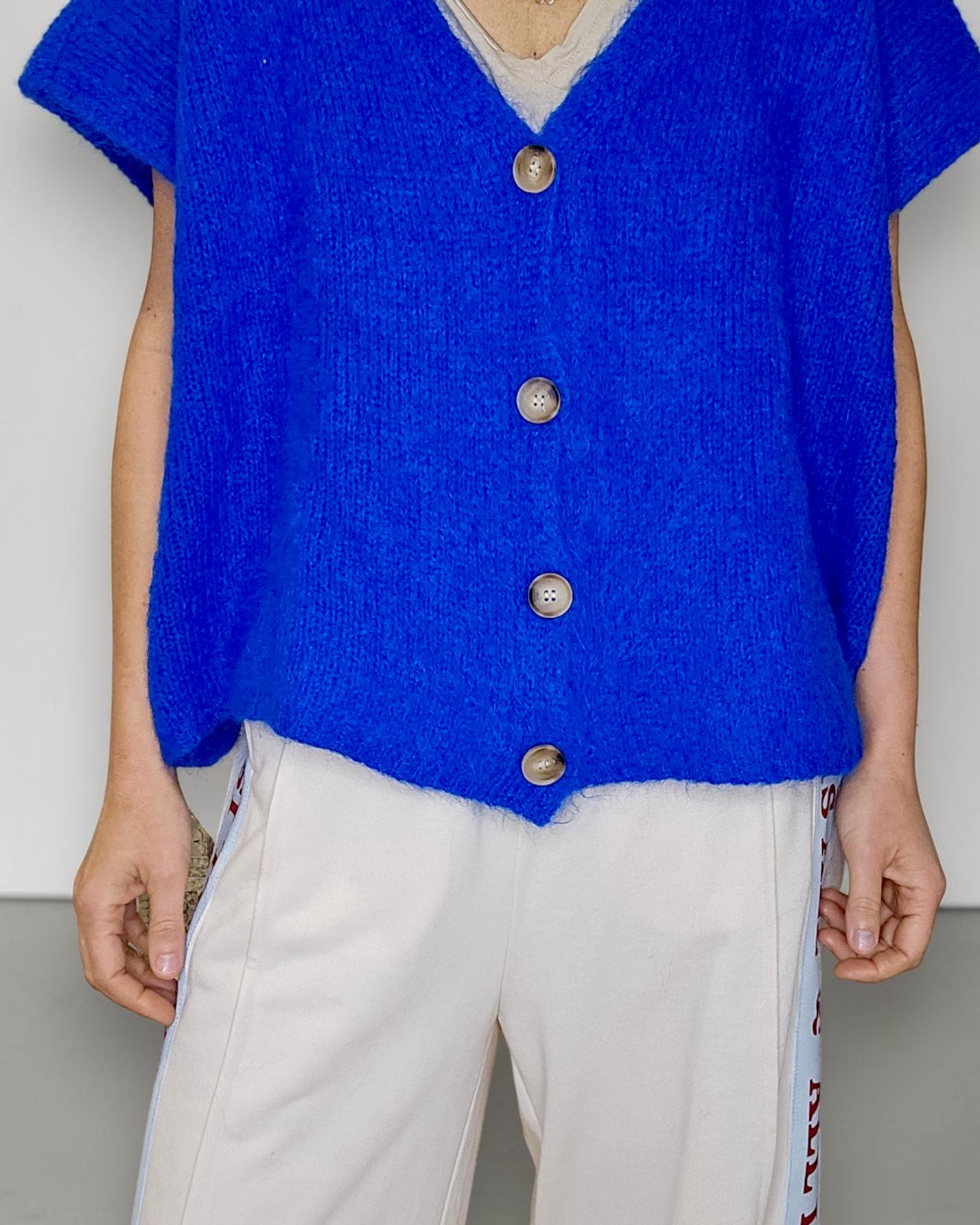 Cobalt Mohair Blend V-Neck Vest