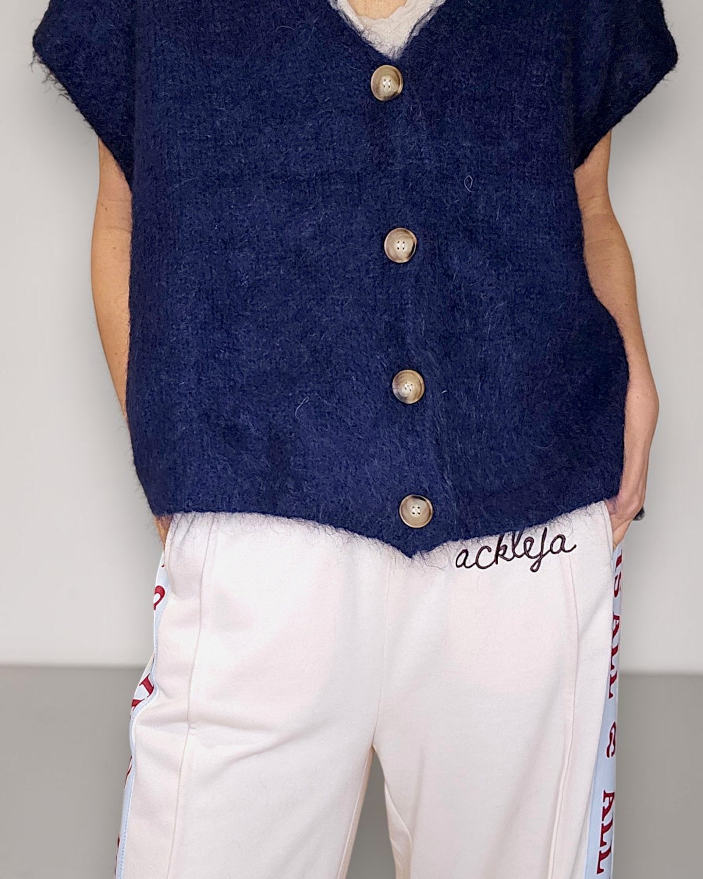 Midnight Navy Mohair Blend V-Neck Vest