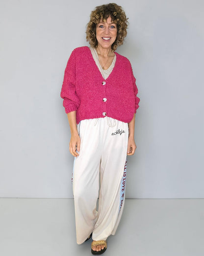 Hot Pink Chenille Cropped Cardigan