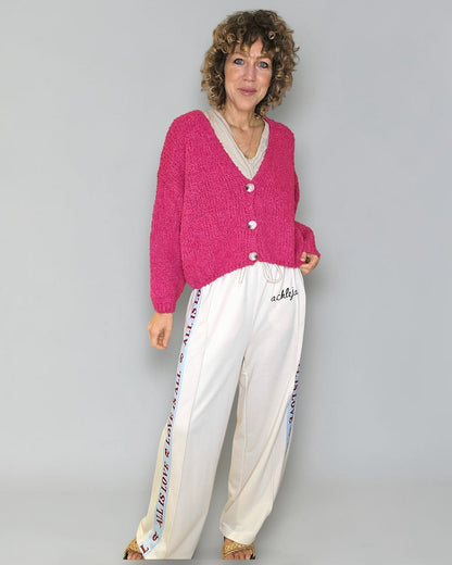 Hot Pink Chenille Cropped Cardigan