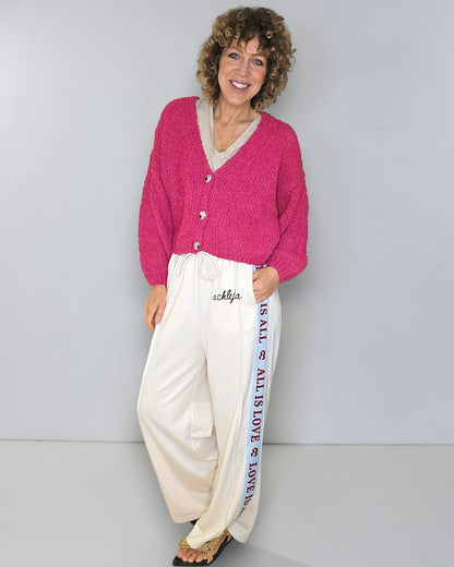Hot Pink Chenille Cropped Cardigan