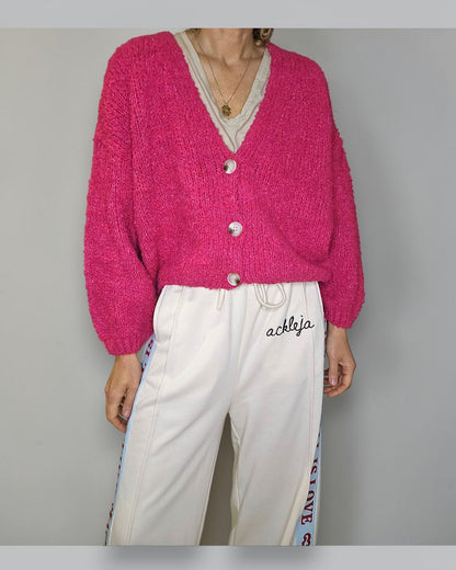 Hot Pink Chenille Cropped Cardigan