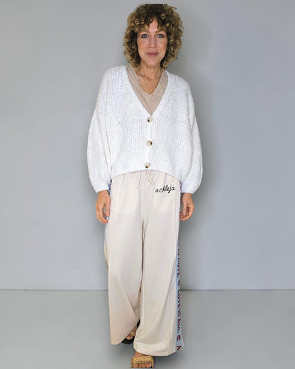 White Chenille Cropped Cardigan