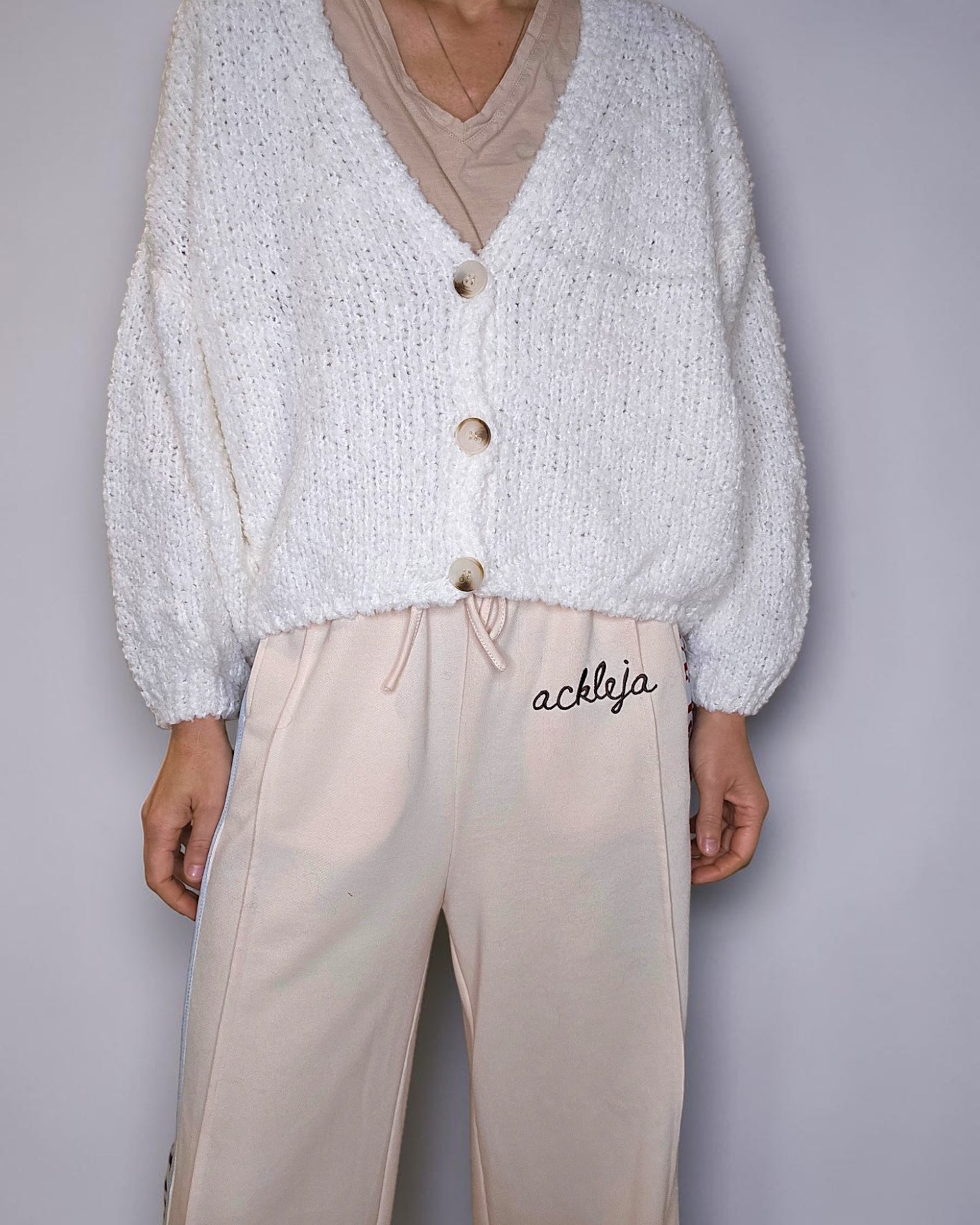 White Chenille Cropped Cardigan