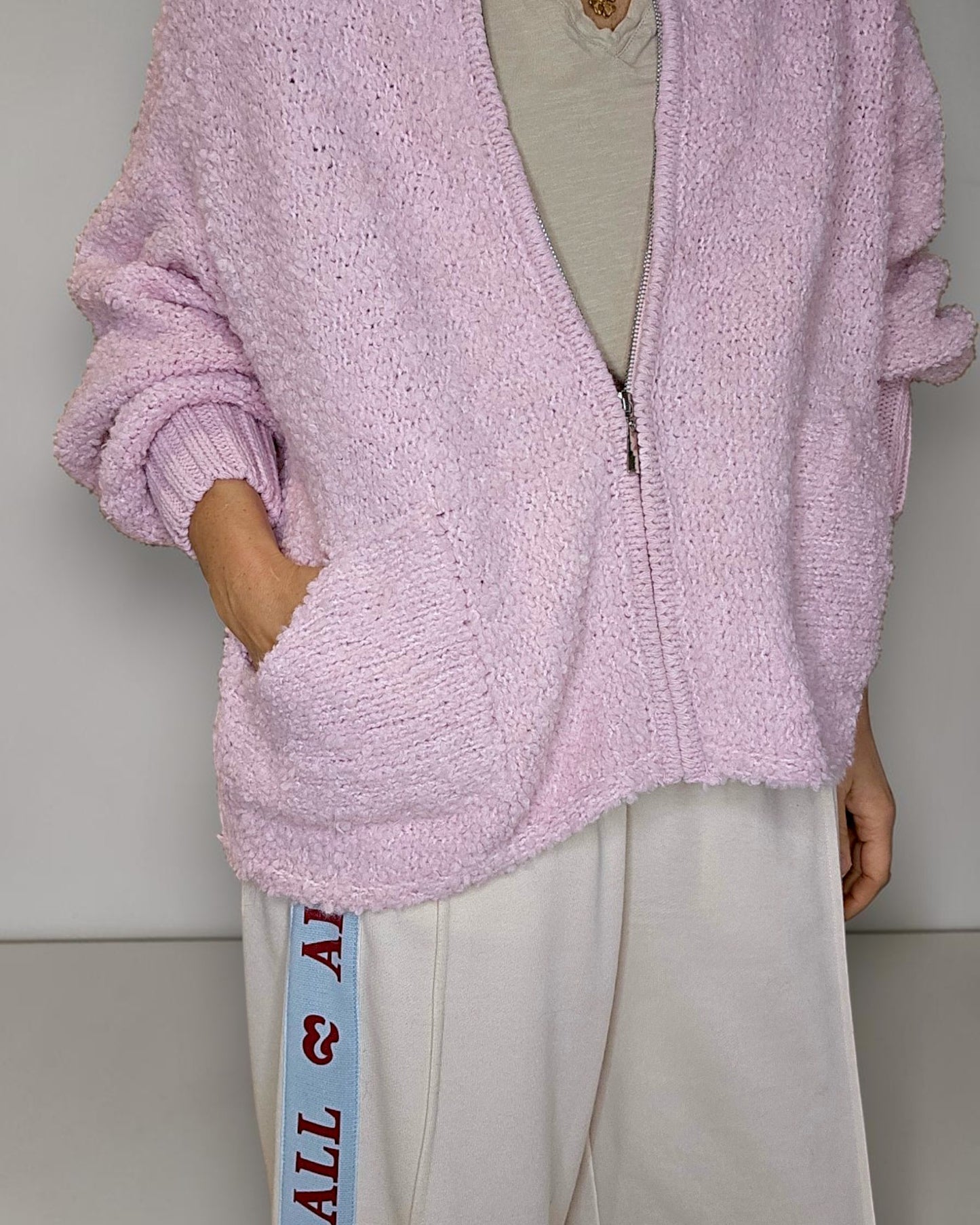 Baby Pink Chenille Zip Jkt