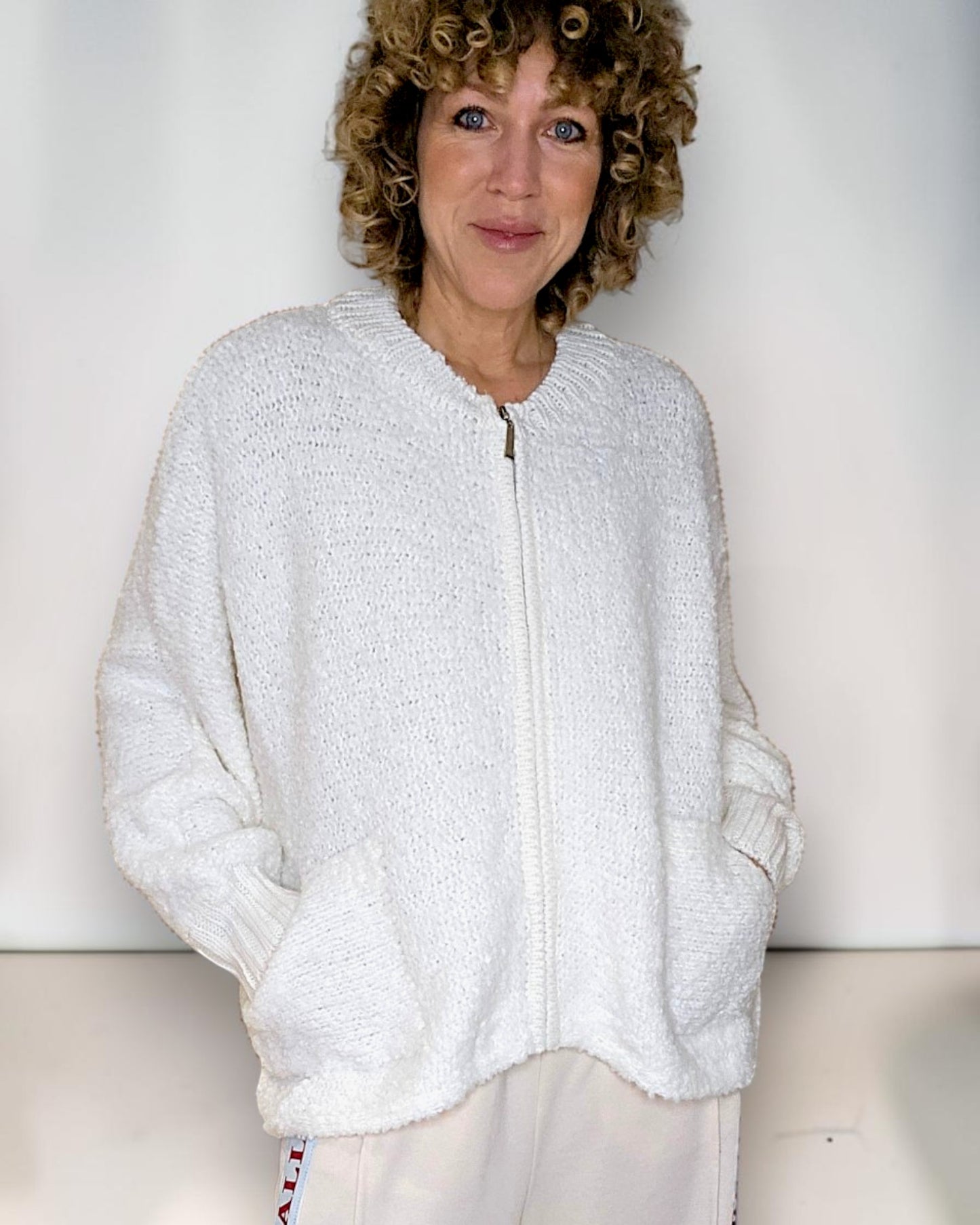 White Chenille Zip Jkt