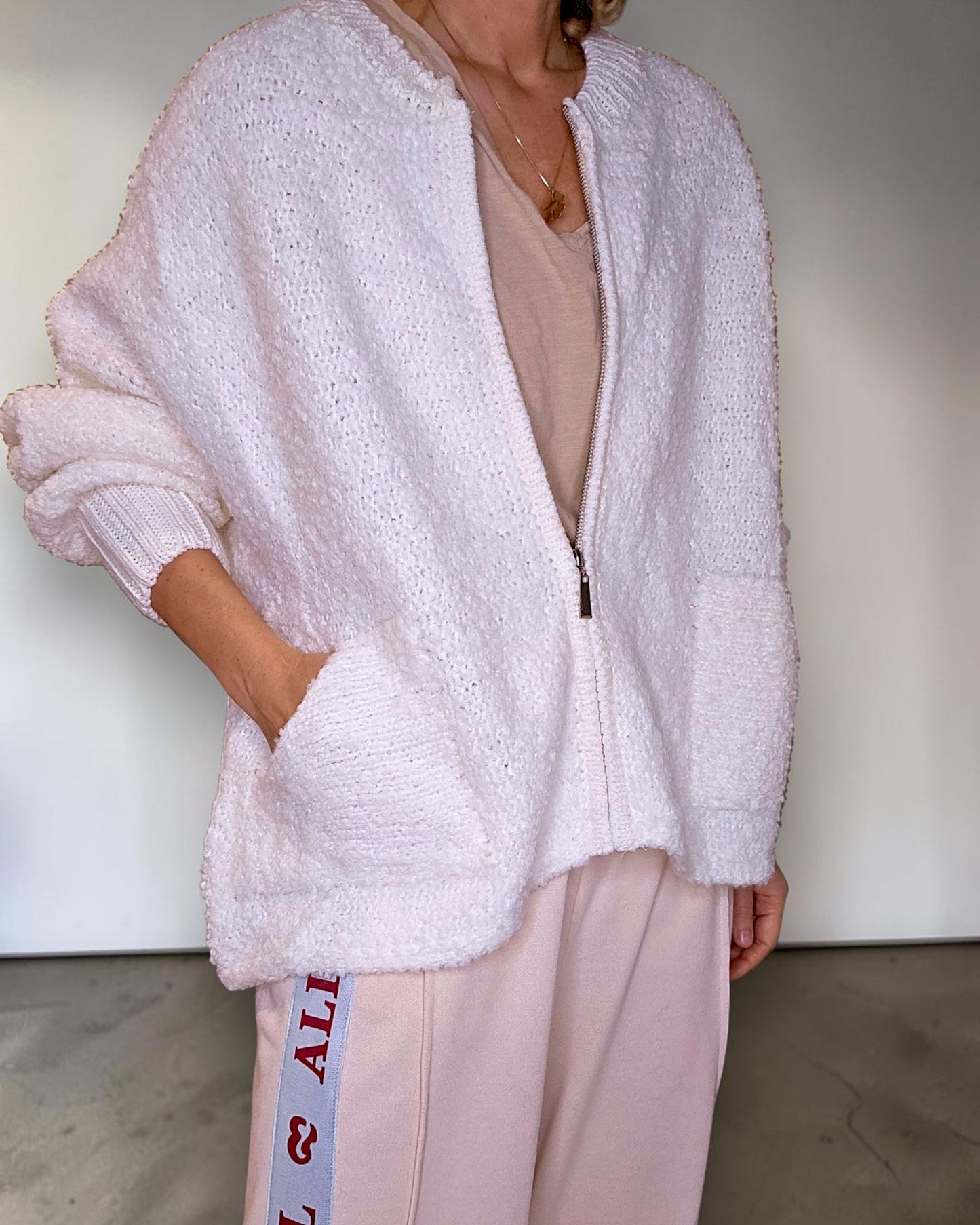 White Chenille Zip Jkt