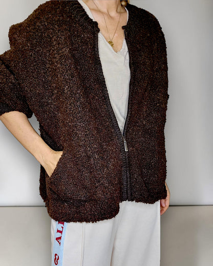 Drk Coffee Chenille Zip Jkt