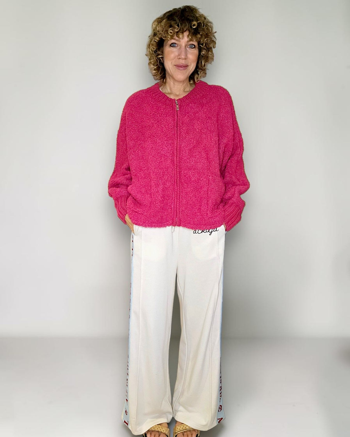 Hot Pink Chenille Zip Jkt