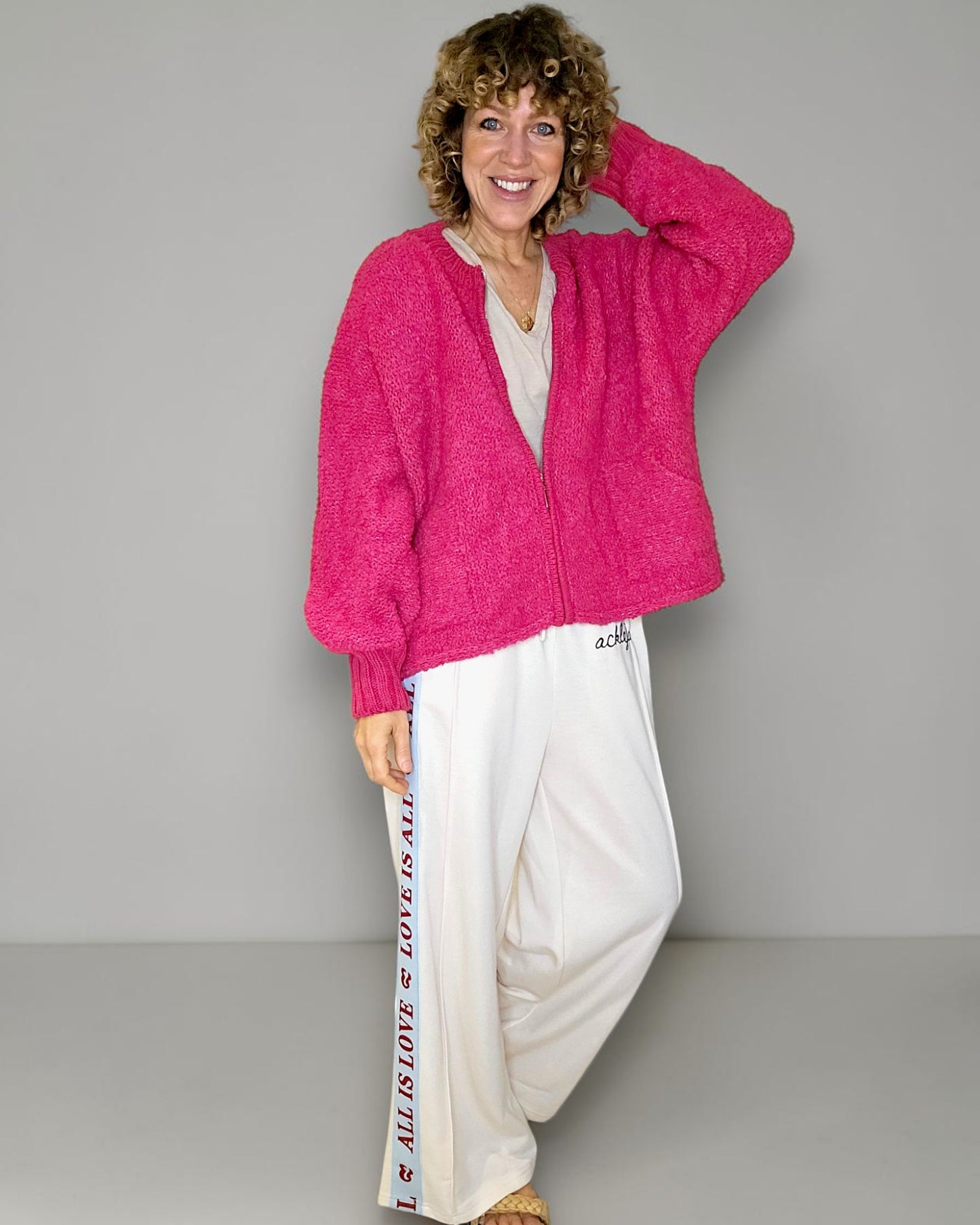 Hot Pink Chenille Zip Jkt