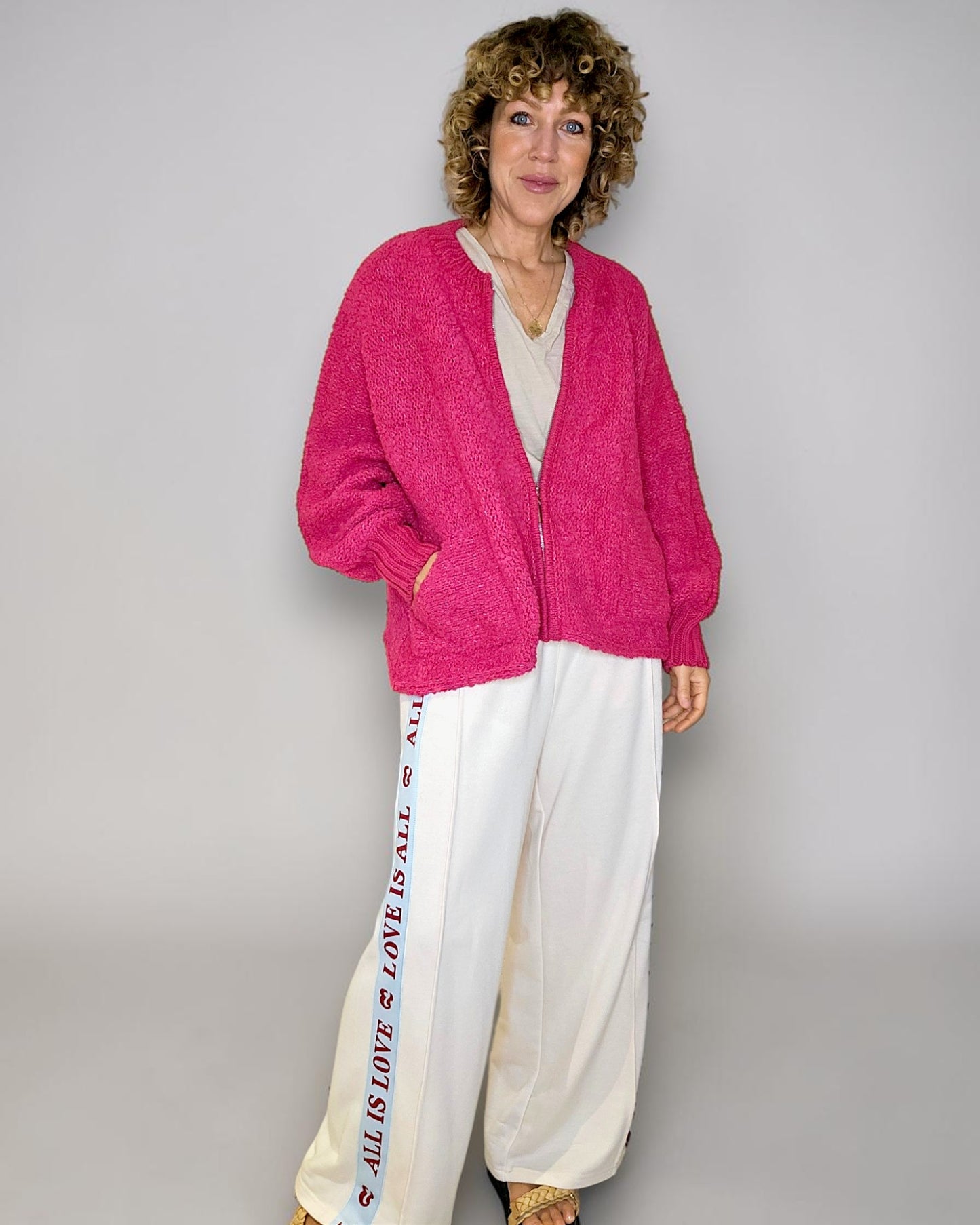 Hot Pink Chenille Zip Jkt