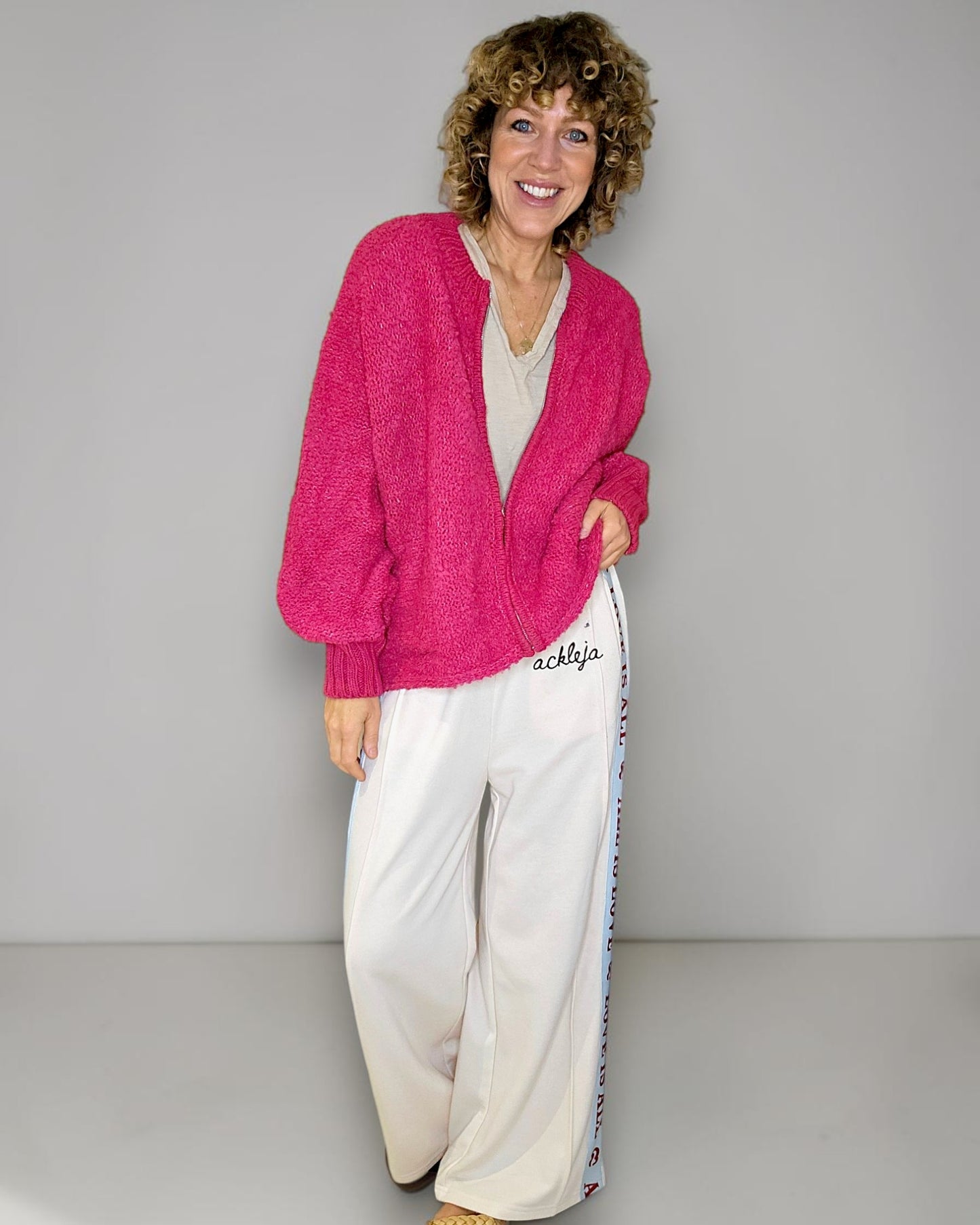 Hot Pink Chenille Zip Jkt