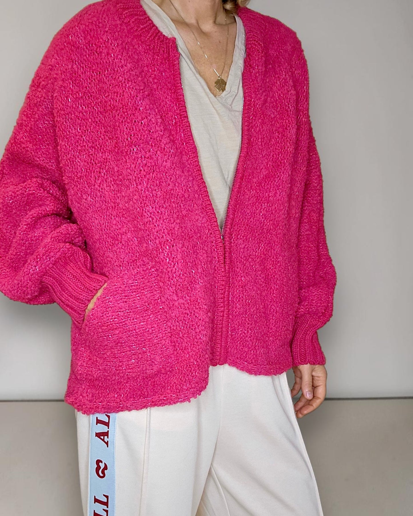 Hot Pink Chenille Zip Jkt