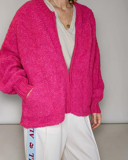 Hot Pink Chenille Zip Jkt