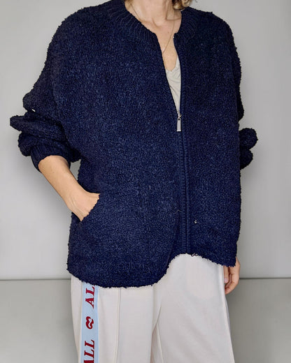 Navy Chenille Zip Jkt